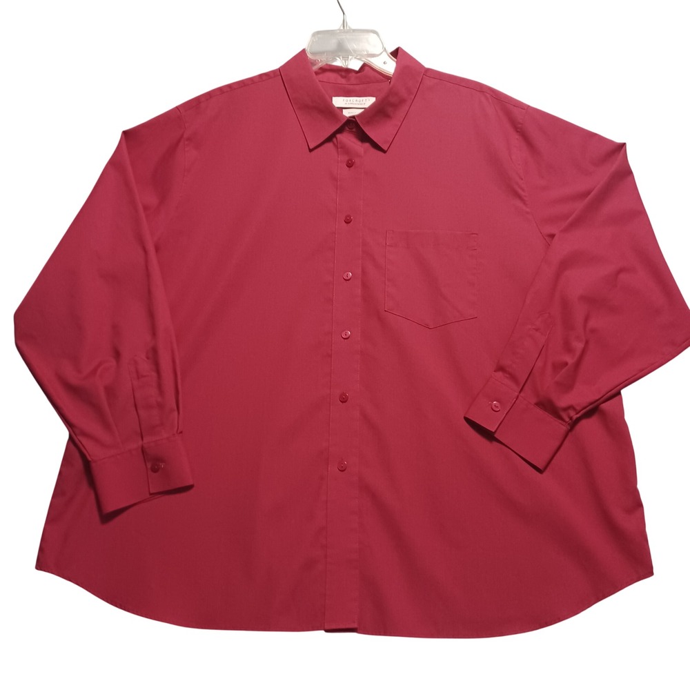 Foxcroft‎ Womens Red Button Down Shirt Long Sleeve Cotton Blend Plus Size 22W